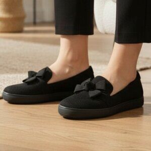 Russell & Bromley Casablanca Black Bow Detail Slip-On Loafers Size 37 (US 6.5-7)